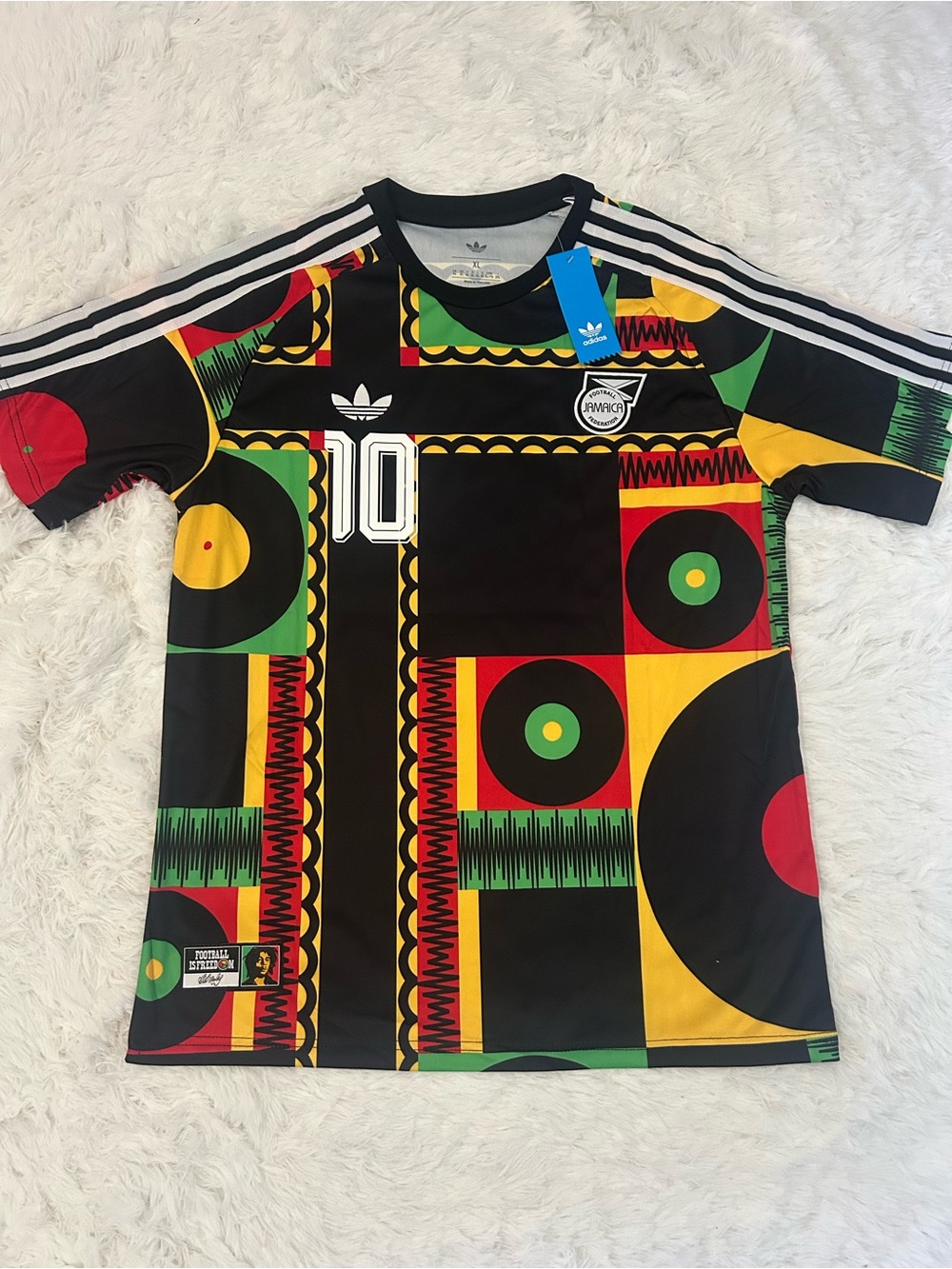 adidas Black Multicolor Graphic Football Jersey - Green Red Yellow Accents